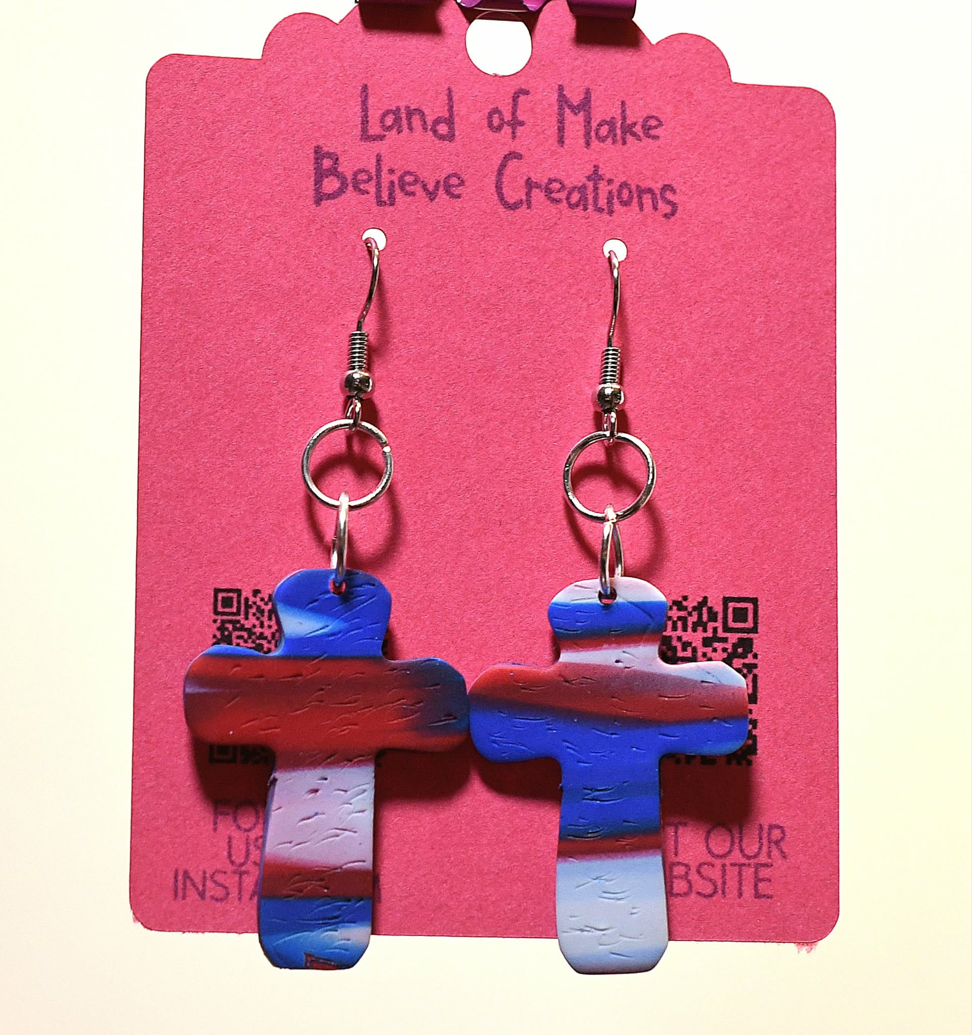 Patriotic Red, White, and Blue Cross Earrings