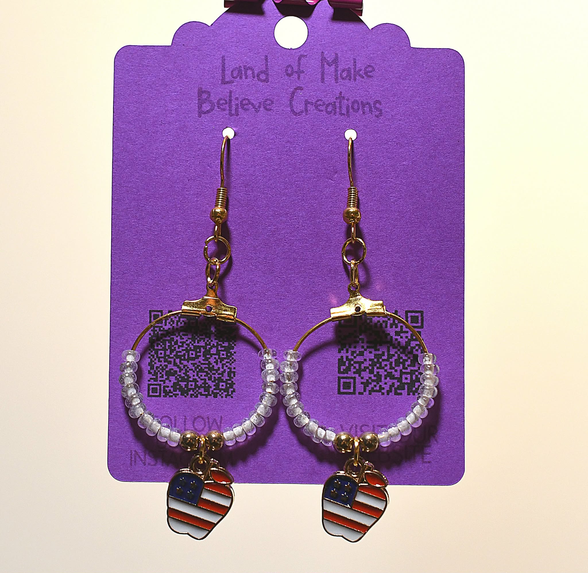 Patriotic Red, White, and Blue Hoop Earrings with Apple Flag Charms
