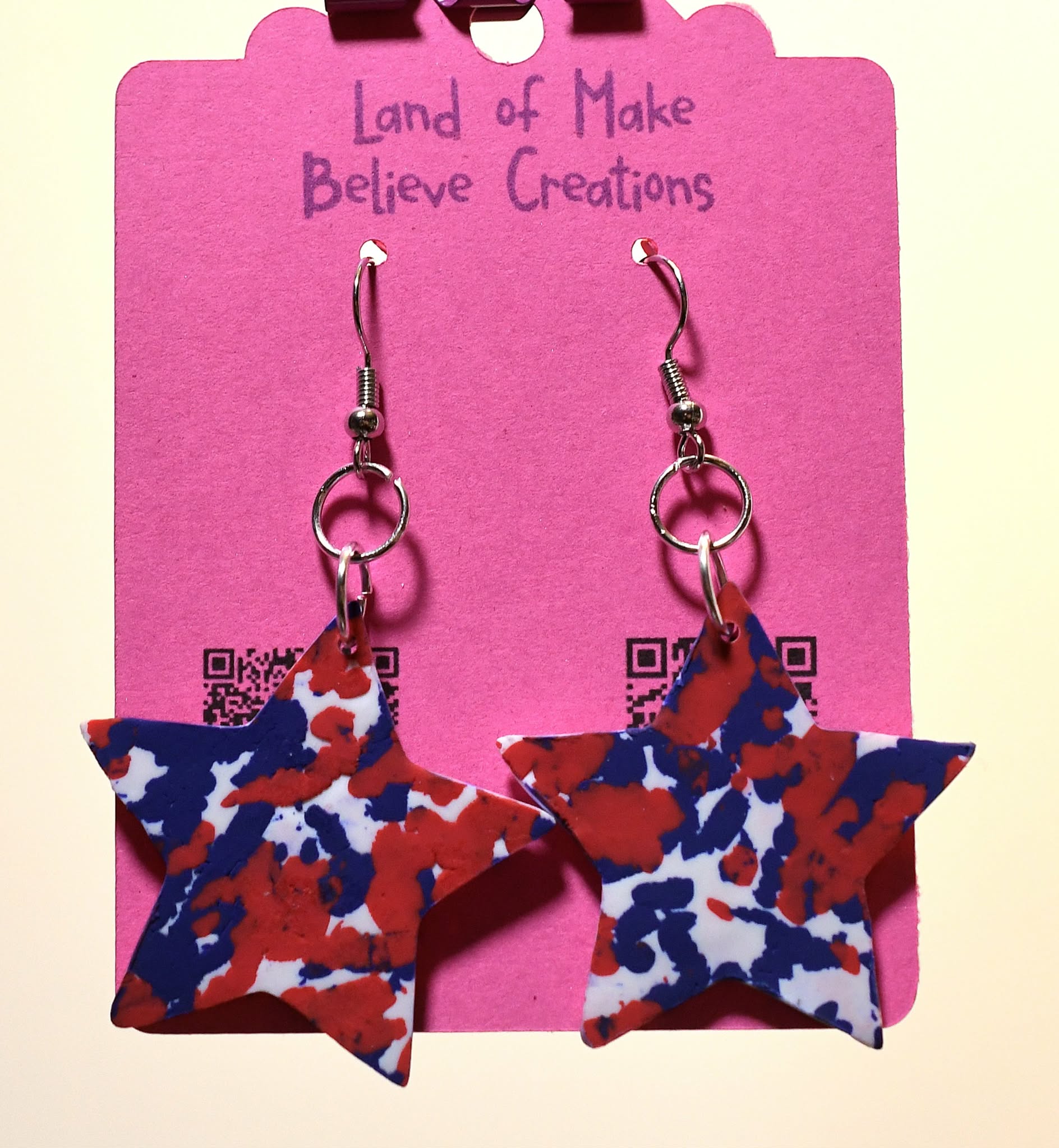 Patriotic Red, White, and Blue Tie Dye Star Earrings