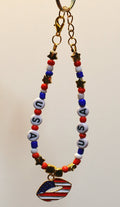 USA Patriotic Red, White, and Blue Flag Lips Charm Bracelet
