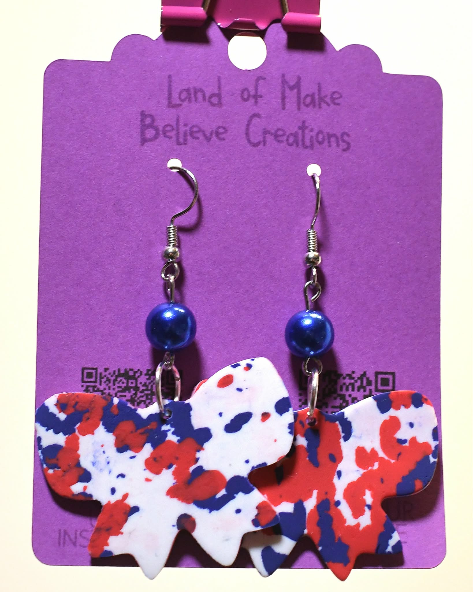 Red, White, and Blue Patriotic Tie Dye Bow Earrings