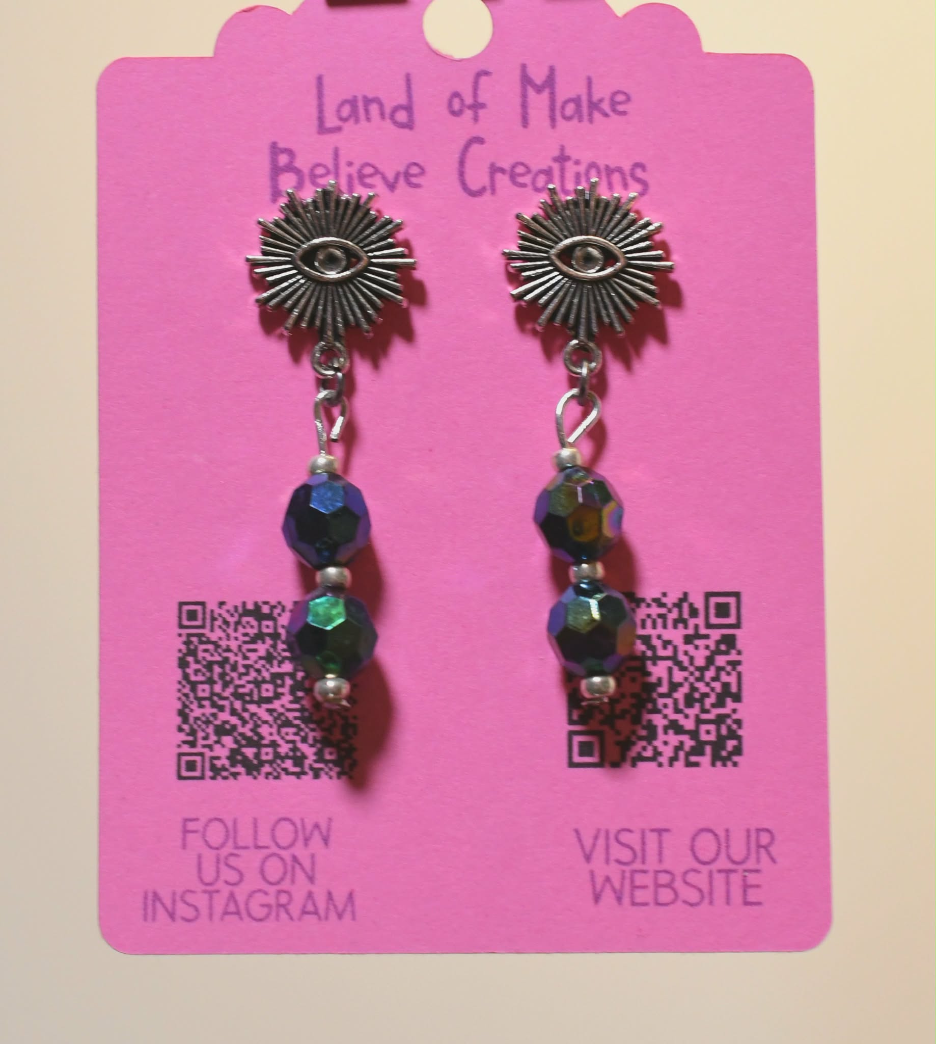 Evil Eye Earring Studs With Iridescent Bead Dsngle