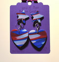 Patriotic Red, White, and Blue Tie Dye Star and Heart Earrings