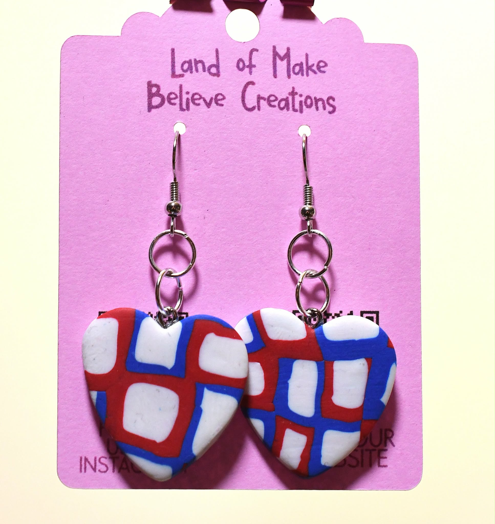 Patriotic Red, White, and Blue Heart Clay Earrings