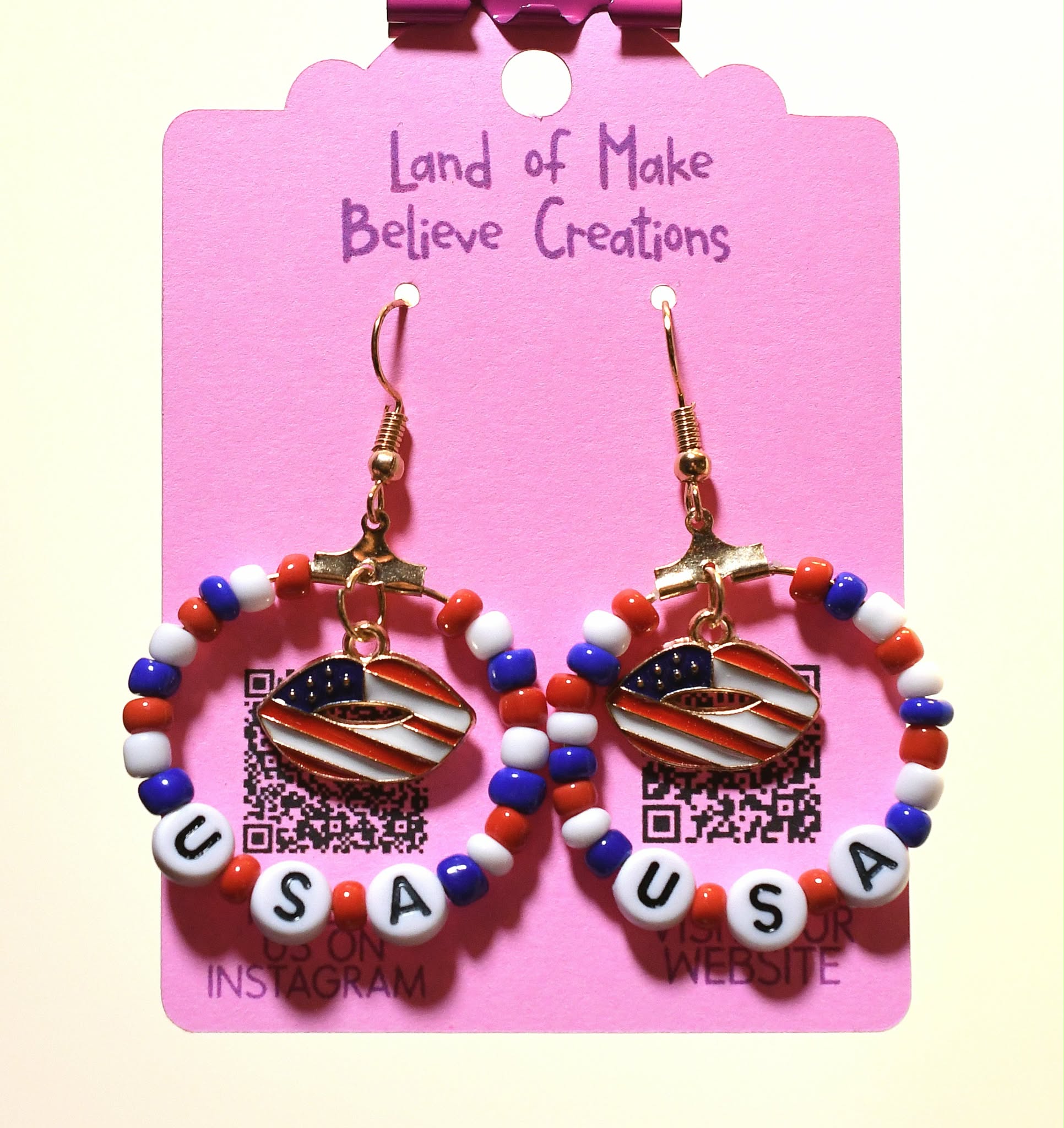 Patriotic U.S.A. Hoop Earrings with Flag Lip Charms
