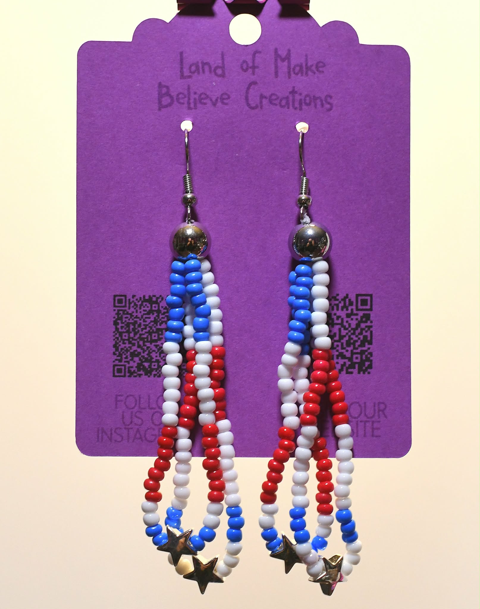 Patriotic Red, White, and Blue Dangle Earrings with Stars