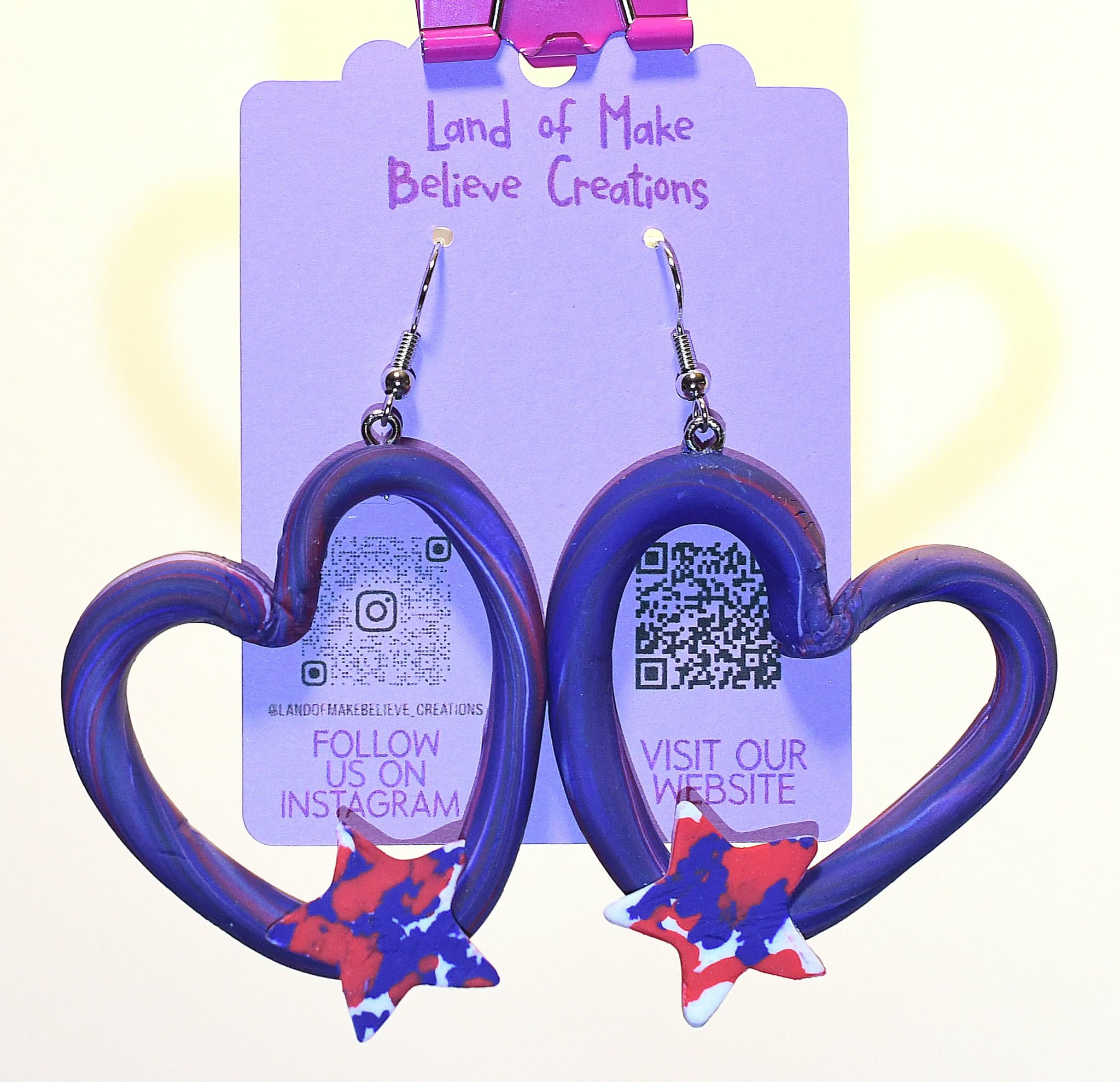 Patriotic Red, White, and Blue Heart Shaped Earrings with Stars