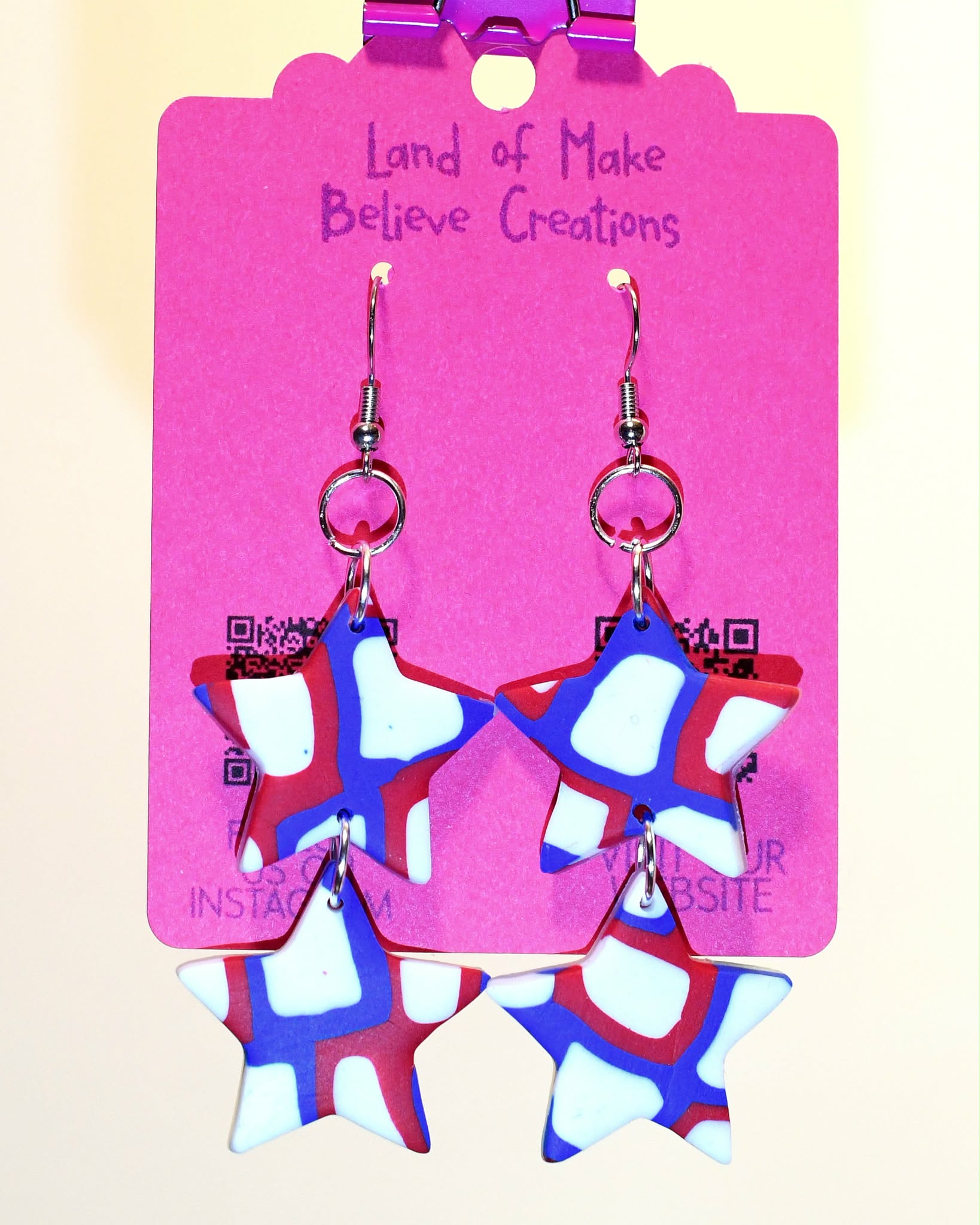 Patriotic Red, White, and Blue Clay Star earrings