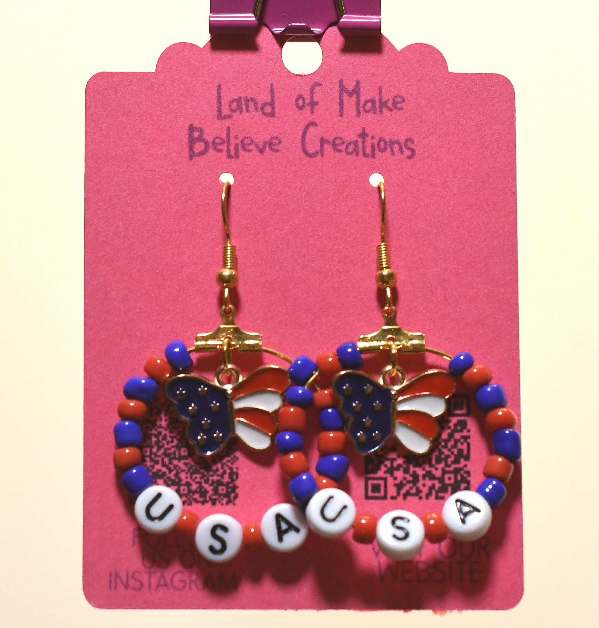Patriotic U.S.A. Hoop Earrings with Butterfly Charms