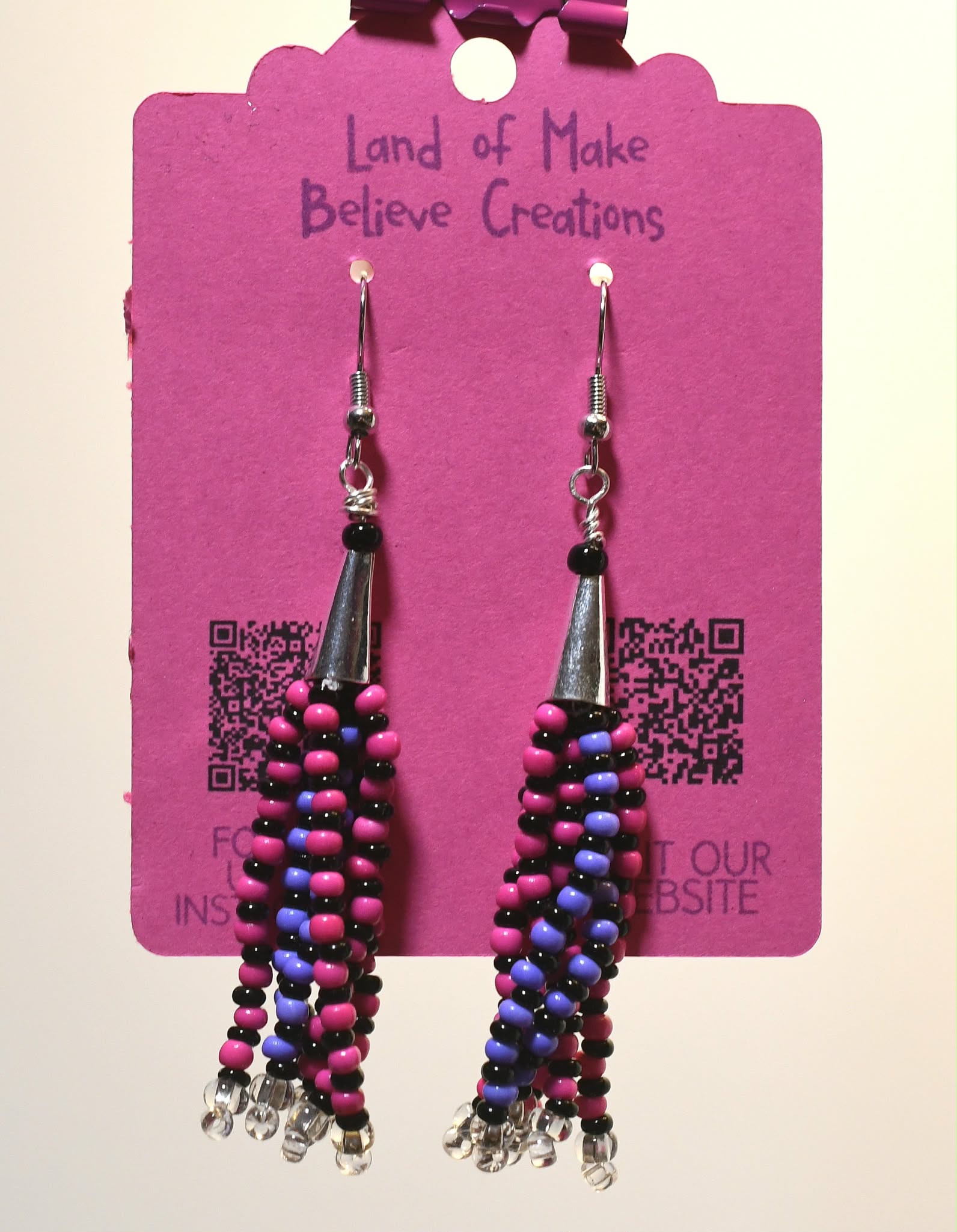 Pink, Purple, and Black Dangle Earrings