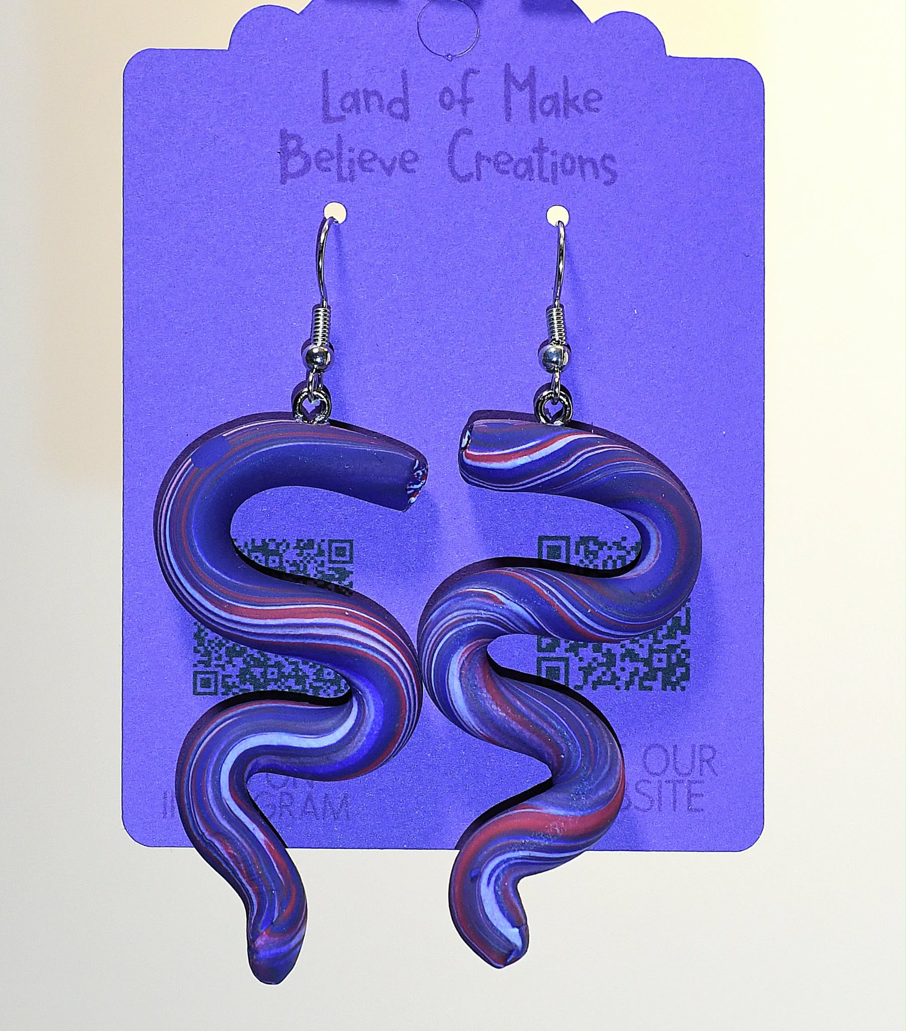 Patriotic Red, White, and Blue Whimsical Snake Dangle Earrings