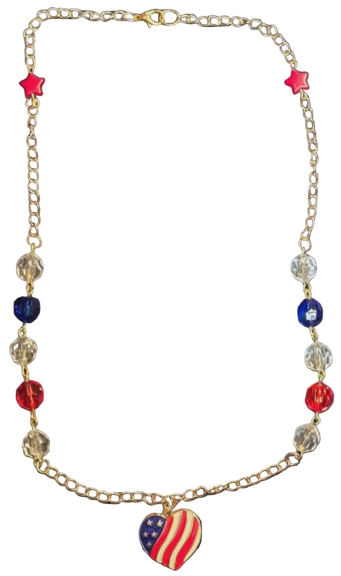 Patriotic Flag Heart Gold Necklace